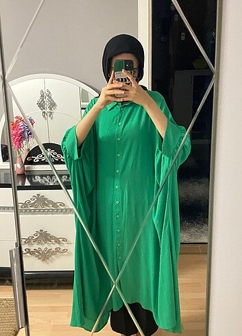 universal Beden yeşil Renk Yarasa Kol Yeşil Elbise 
