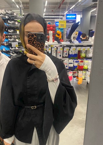 Siyah Kemerli Kot midi Kadın Panço - Görsel 3