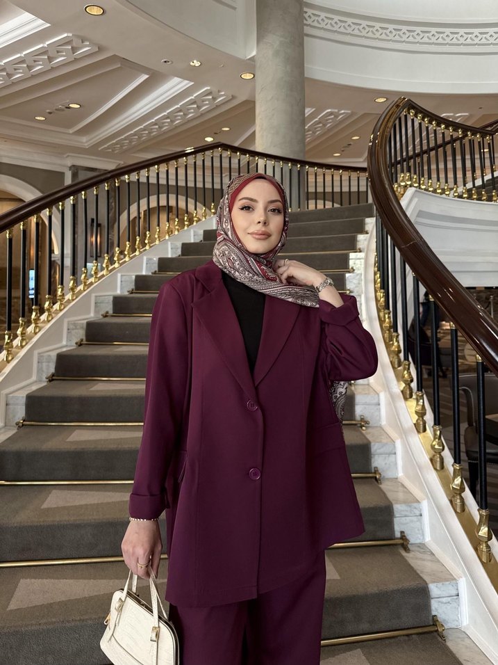 Bordo Uzun Kollu Kadın Takım - Görsel 2