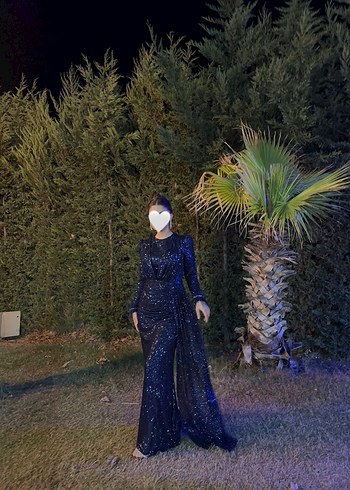 Uzun Lacivert Gotik Kadın Abiye Elbise - Görsel 3