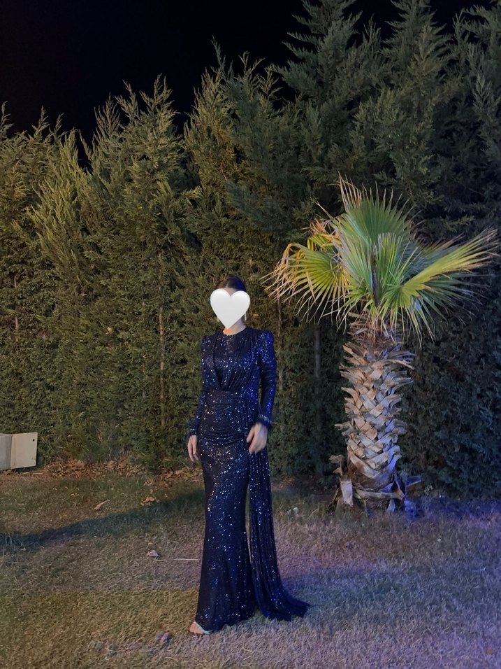 Uzun Lacivert Gotik Kadın Abiye Elbise - Görsel 2