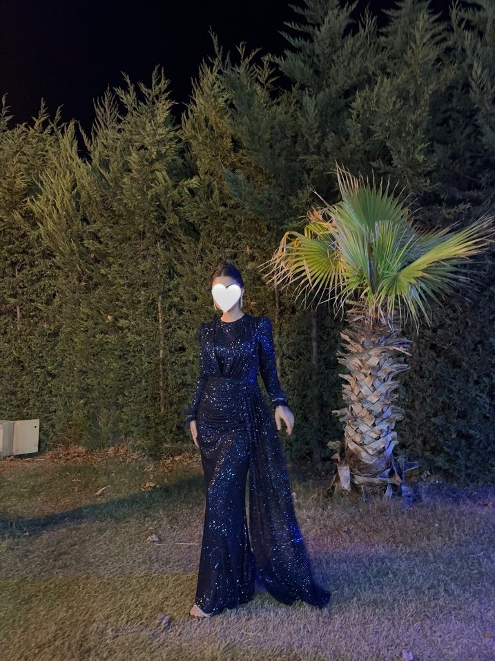 Uzun Lacivert Gotik Kadın Abiye Elbise - Görsel 3