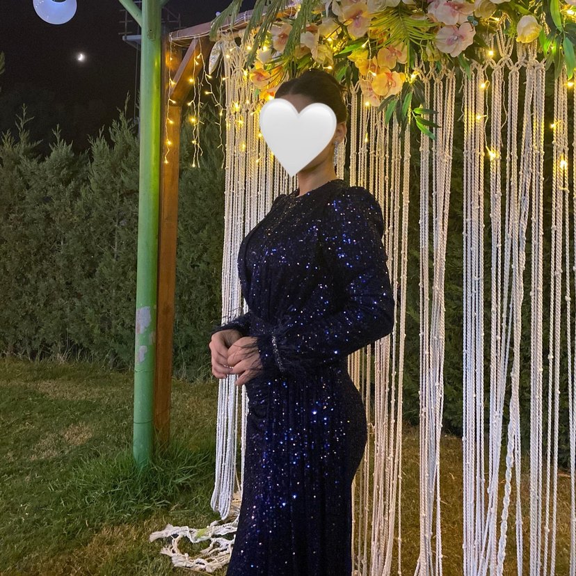 Uzun Lacivert Gotik Kadın Abiye Elbise - Görsel 4