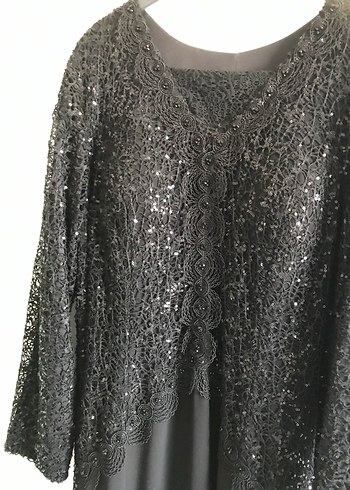 48 Beden siyah Renk Uzun Kollu Siyah Payetli Gotik Abiye Elbise