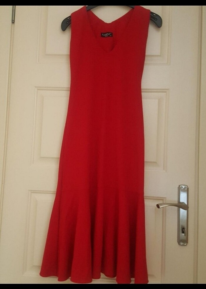 Kirmizi midi elbise - Görsel 2