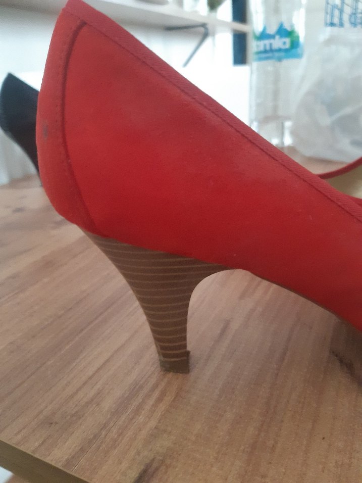 Kırmızı Süet Tokalı Yüksek Topuklu Stiletto - Görsel 4