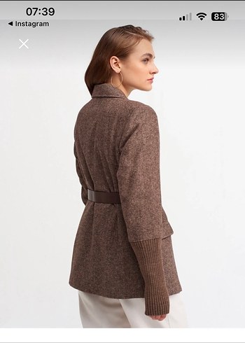 Kemerli Kahverengi Kadın Blazer Ceket - Görsel 2