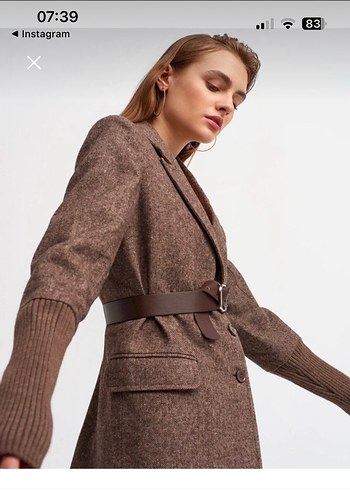 Kemerli Kahverengi Kadın Blazer Ceket - Görsel 4