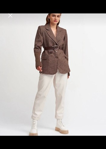 Kemerli Kahverengi Kadın Blazer Ceket - Görsel 3