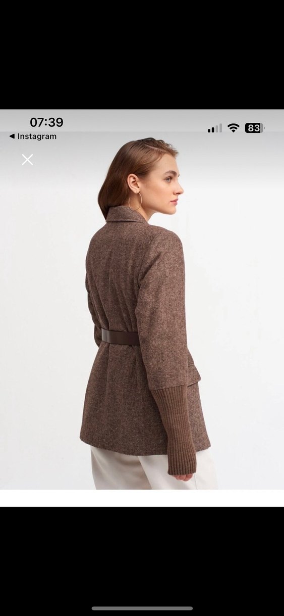 Kemerli Kahverengi Kadın Blazer Ceket - Görsel 2