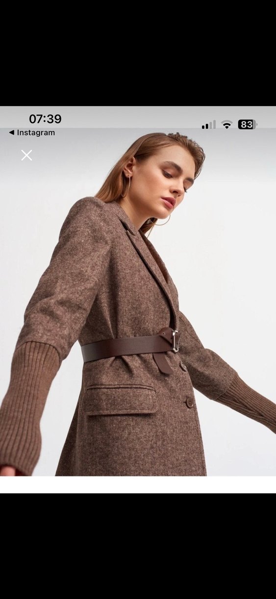 Kemerli Kahverengi Kadın Blazer Ceket - Görsel 4