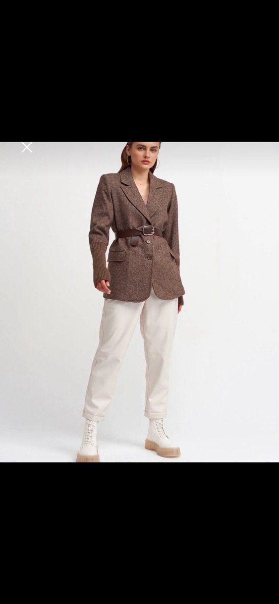 Kemerli Kahverengi Kadın Blazer Ceket - Görsel 3