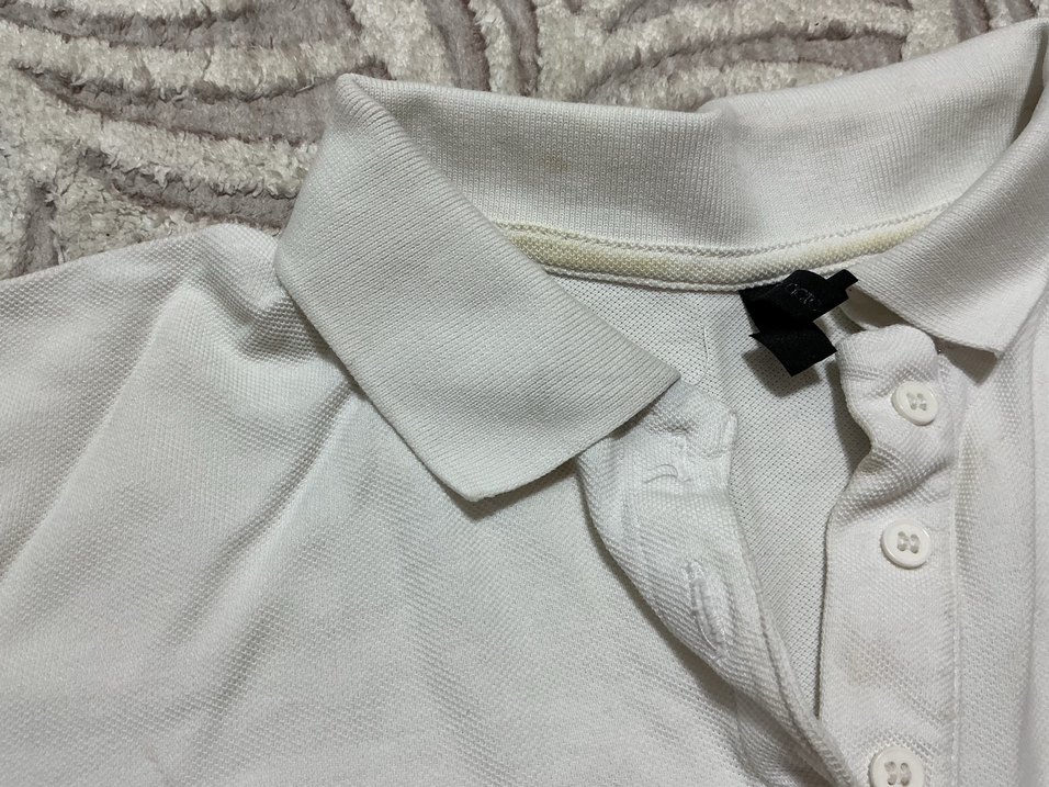 Beyaz Polo Yaka Pamuklu  Tişört - Görsel 2