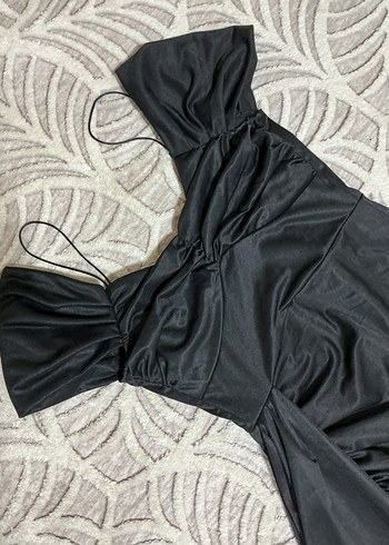 Siyah Drapeli Straplez Uzun Elbise - Görsel 2