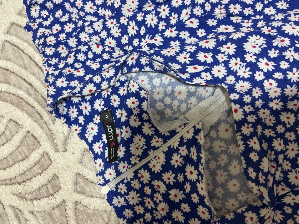 Mavi Çiçekli kısa Bohem Elbise - Görsel 2