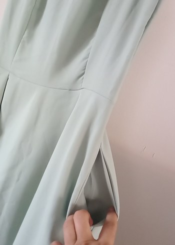 Trendyol marka Çağla  yeşili Uzun Kolsuz Drapeli Kadın Elbise - Görsel 7