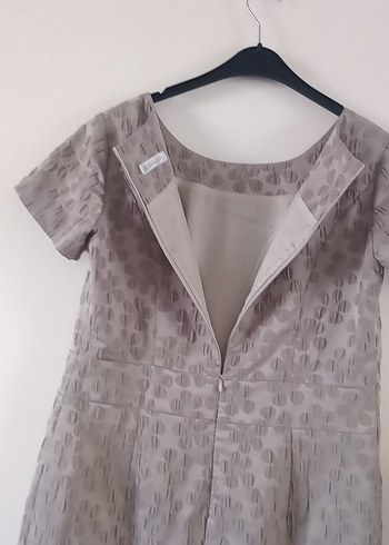 Bej Kısa Kollu Midi Keten Elbise - Görsel 6