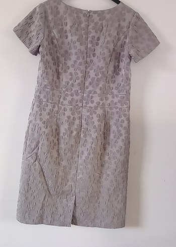 Bej Kısa Kollu Midi Keten Elbise - Görsel 5