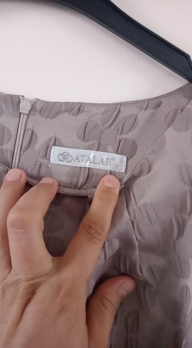 Bej Kısa Kollu Midi Keten Elbise - Görsel 3