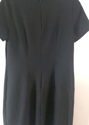 Siyah Saten Kısa Kollu Kalem Elbise - Görsel 7