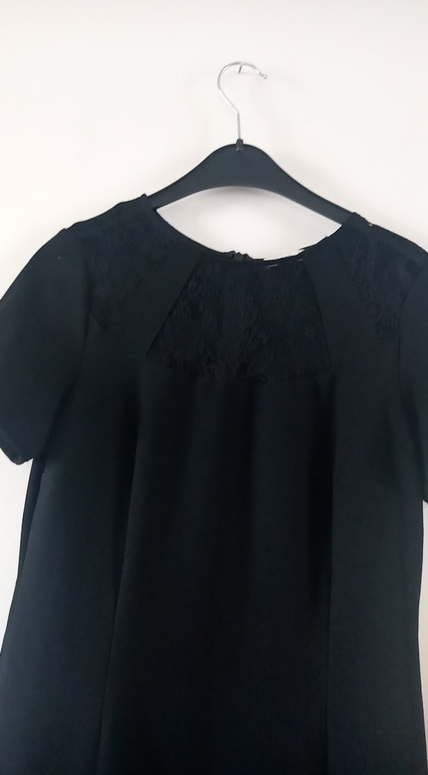 Siyah Saten Kısa Kollu Kalem Elbise - Görsel 2