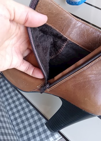 Kahverengi hakiki Deri Topuklu Kadın Bot - Görsel 7