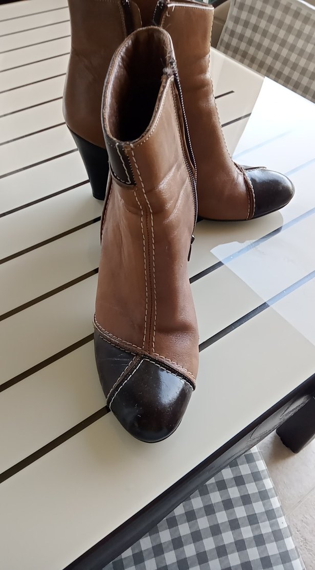 Kahverengi hakiki Deri Topuklu Kadın Bot - Görsel 2