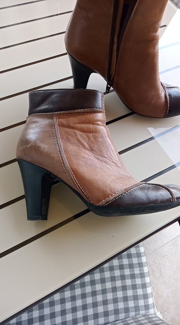 Kahverengi hakiki Deri Topuklu Kadın Bot - Görsel 3