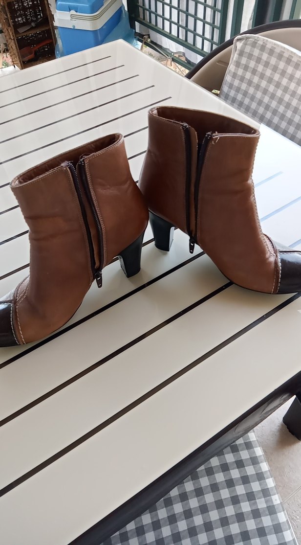 Kahverengi hakiki Deri Topuklu Kadın Bot - Görsel 4