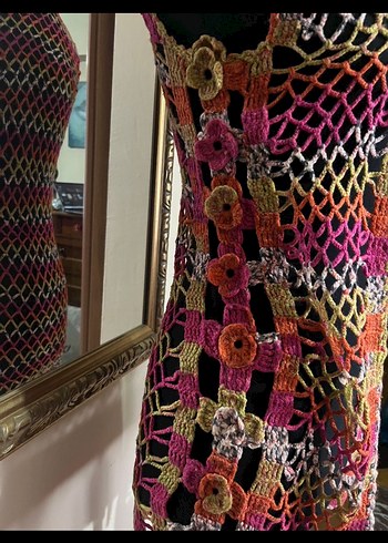 Renkli Örgü Bohem Uzun Yelek - Görsel 2