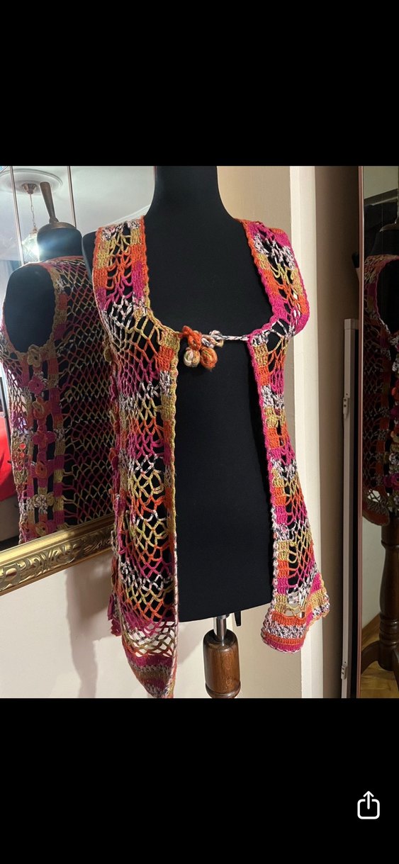 Renkli Örgü Bohem Uzun Yelek - Görsel 4