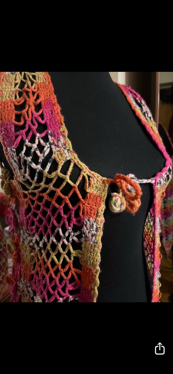 Renkli Örgü Bohem Uzun Yelek - Görsel 3