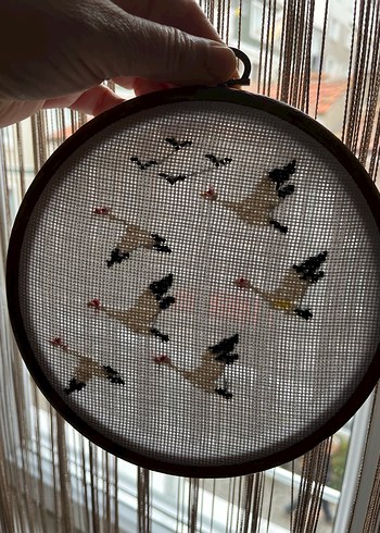 Ahşap Çerçeveli Kuş Desenli Kanaviçe - Görsel 5