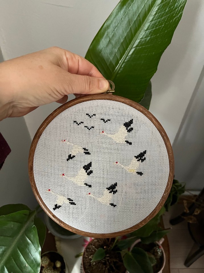 Ahşap Çerçeveli Kuş Desenli Kanaviçe - Görsel 3