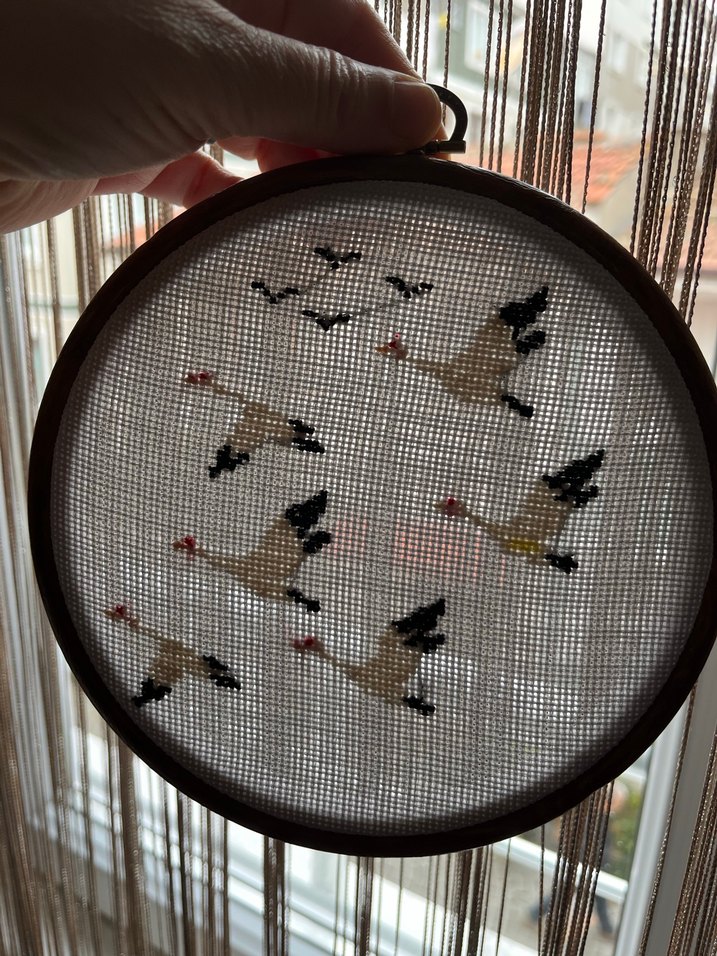 Ahşap Çerçeveli Kuş Desenli Kanaviçe - Görsel 5