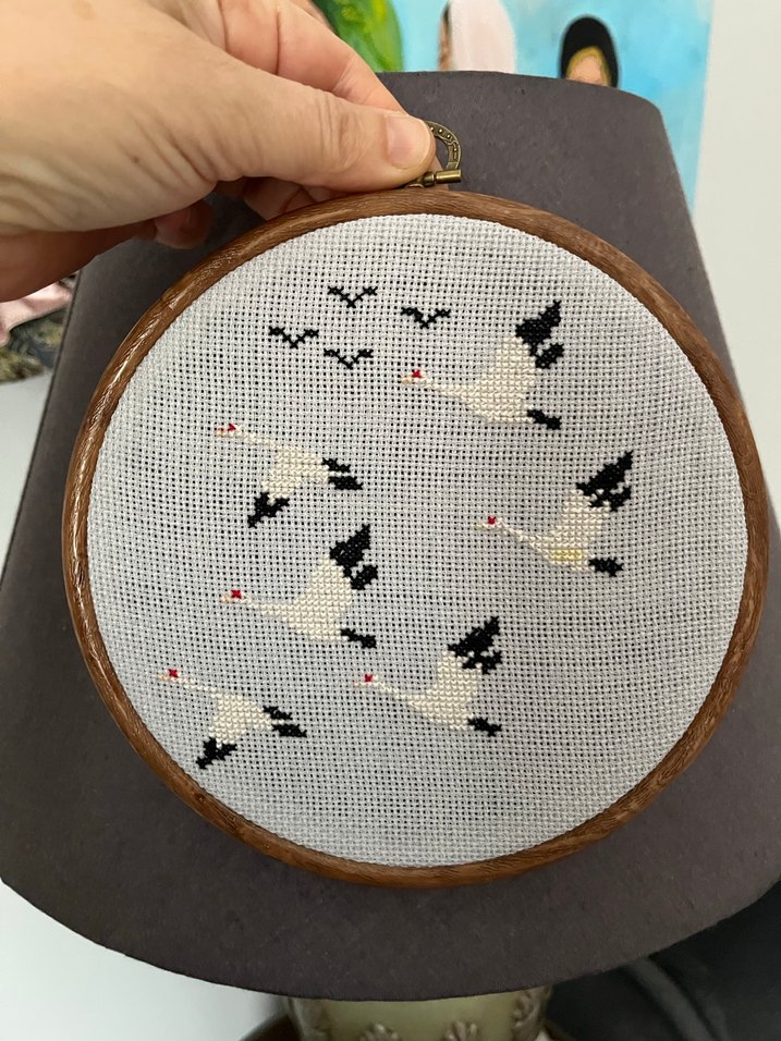 Ahşap Çerçeveli Kuş Desenli Kanaviçe - Görsel 4