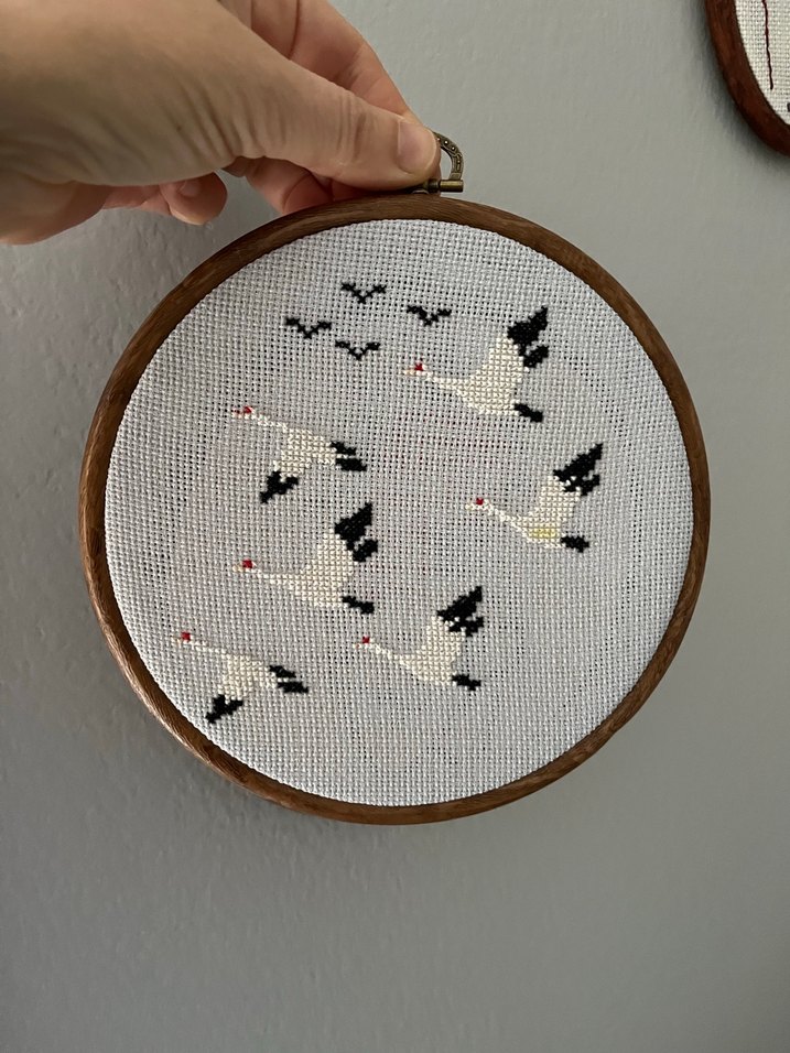 Ahşap Çerçeveli Kuş Desenli Kanaviçe - Görsel 2