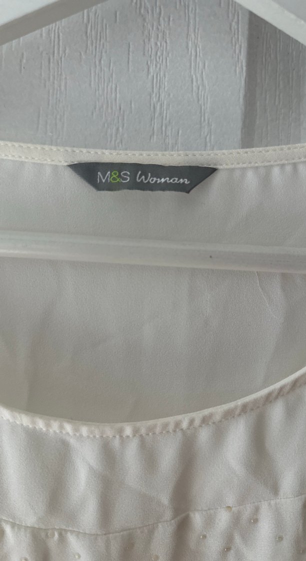 Taş baskılı krem Kadın Bluz, Kısa Kollu, Salaş - Görsel 2