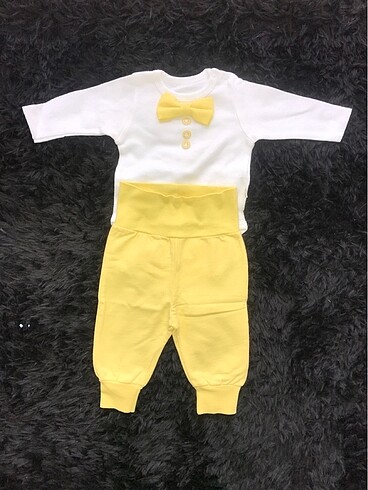 Papyonlu düğme detaylı zıbın takım (unisex)