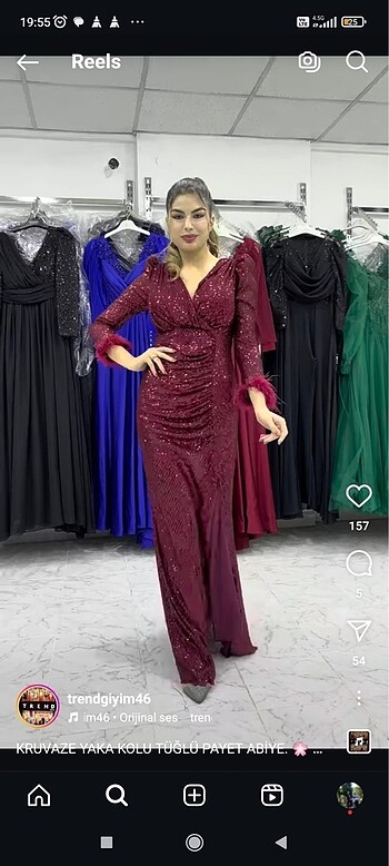 l Beden Bordo Abiye Elbise