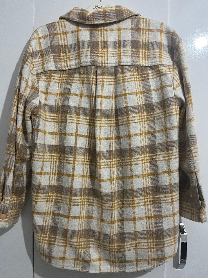 Bej Ekoseli Düğmeli Uzun Kollu Gömlek - Görsel 2