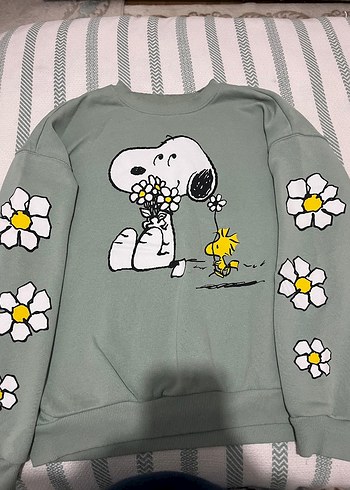 Gri Snoopy Baskılı Kadın Sweatshirt - Görsel 2