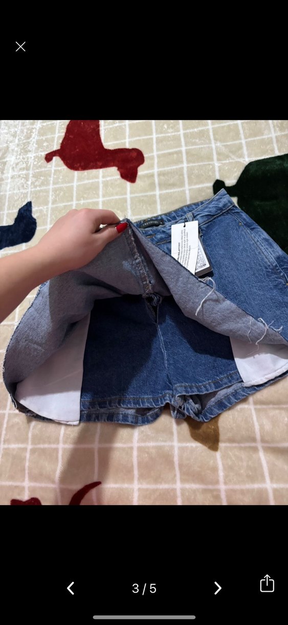 Kadın Mavi Pilili Mini Denim Şort - Görsel 3