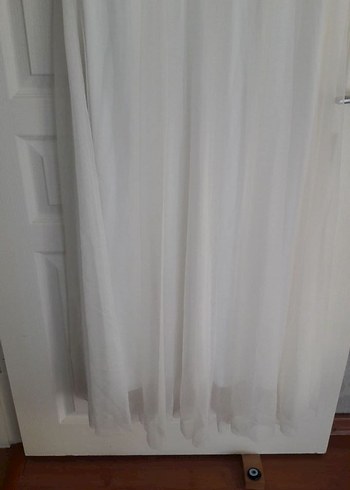 Drapeli Beyaz Uzun Keten Elbise - Görsel 3