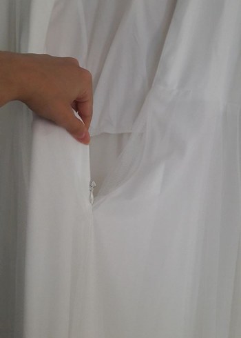 Drapeli Beyaz Uzun Keten Elbise - Görsel 4