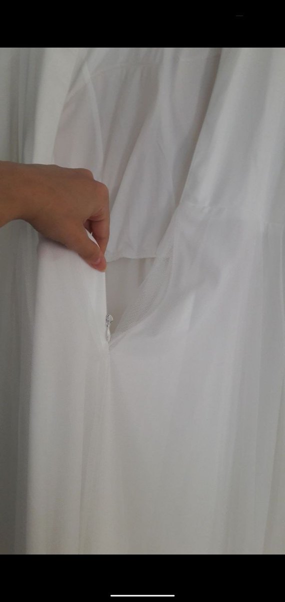 Drapeli Beyaz Uzun Keten Elbise - Görsel 4