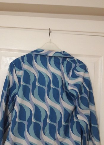 Mavi Bağlamalı Uzun Kollu Kadın Gömlek - Görsel 5