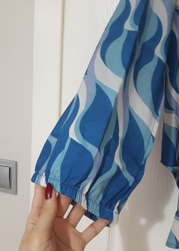 Mavi Bağlamalı Uzun Kollu Kadın Gömlek - Görsel 4