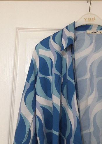 Mavi Bağlamalı Uzun Kollu Kadın Gömlek - Görsel 3