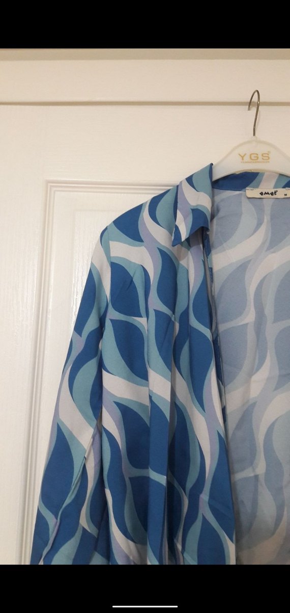 Mavi Bağlamalı Uzun Kollu Kadın Gömlek - Görsel 3